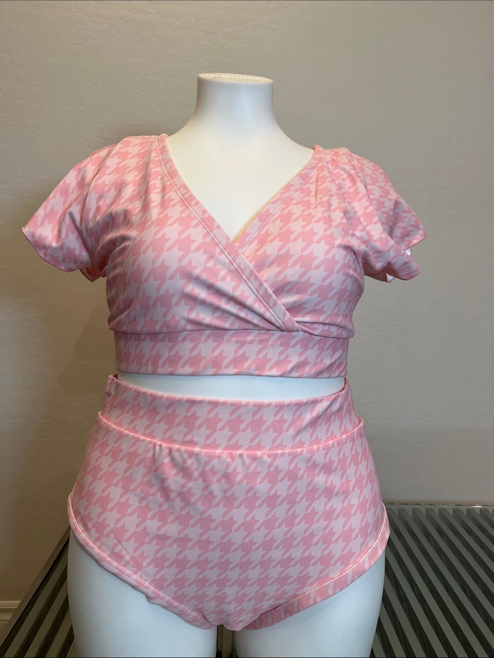 Alpinestars Pink Houndstooth Short-Sleeve Bodysuit